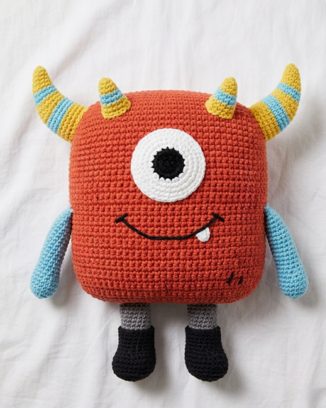 boneka rajut monster merah buatan tangan